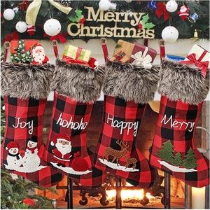Christmas Stockings Set of 4 - Large 18" Xmas Stockings Classic Buffalo Plaid